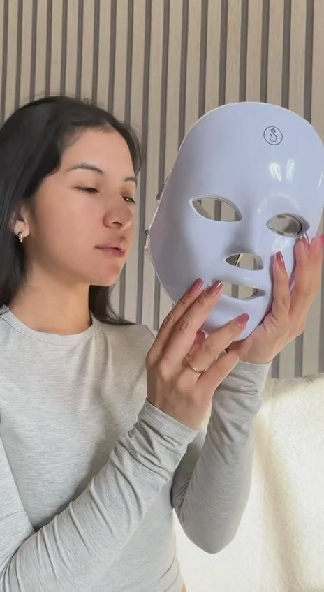 Sparkle Ritual LED Glow Mask — demo: worn and glowing across light tones